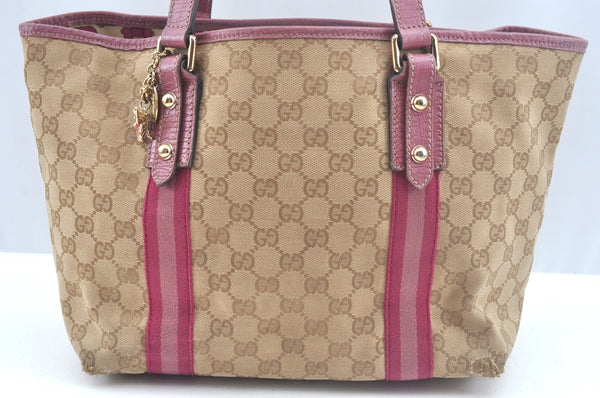 Authentic GUCCI Sherry Line Tote Bag GG Canvas Leather 137396 Beige 6671J