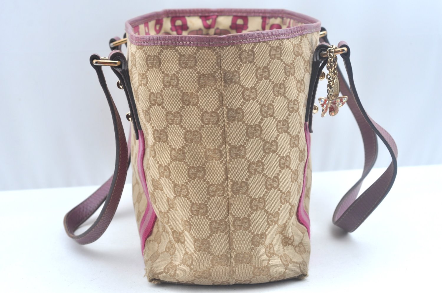 Authentic GUCCI Sherry Line Tote Bag GG Canvas Leather 137396 Beige 6671J