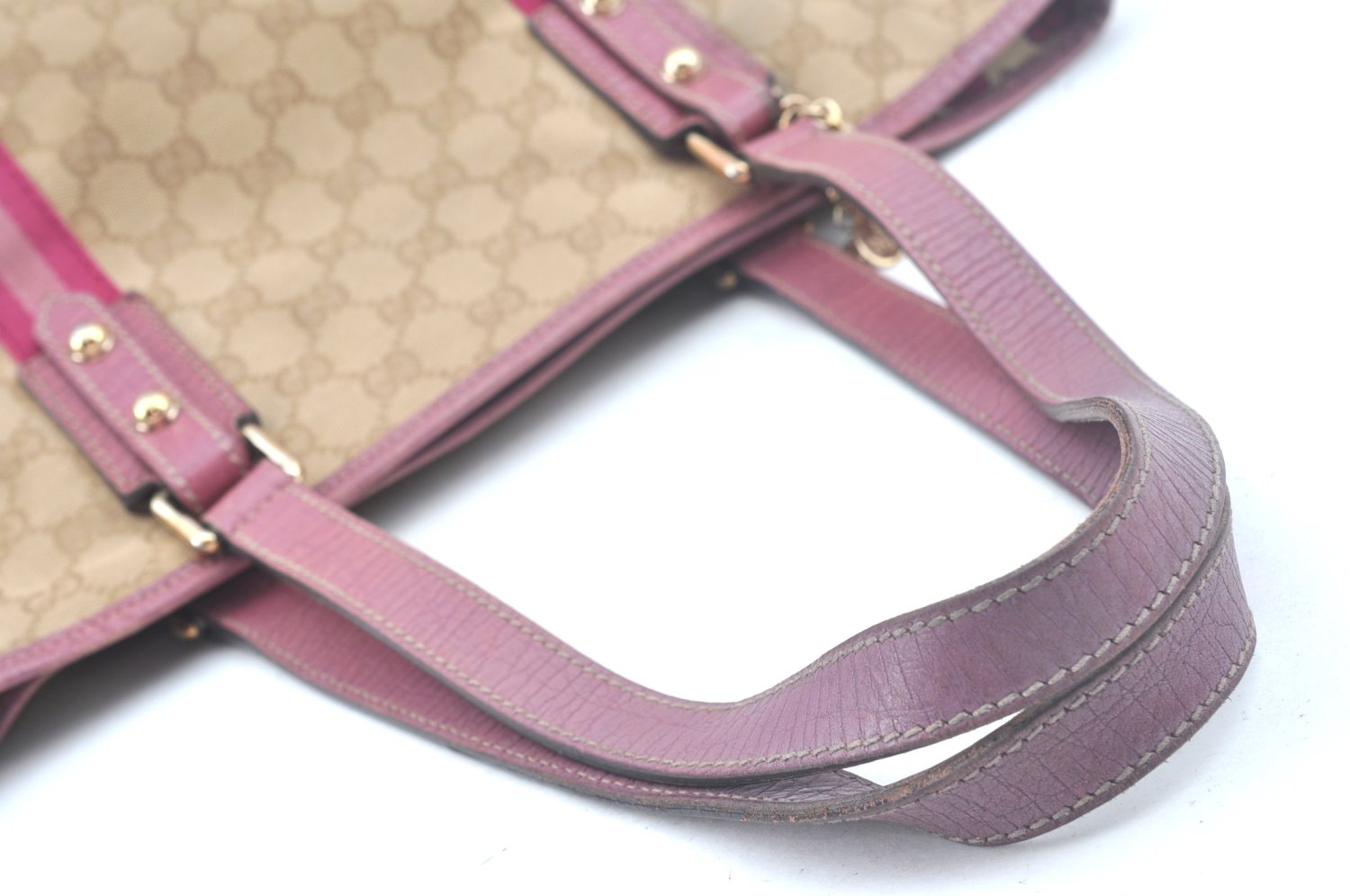Authentic GUCCI Sherry Line Tote Bag GG Canvas Leather 137396 Beige 6671J