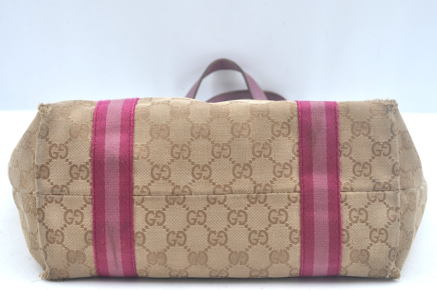 Authentic GUCCI Sherry Line Tote Bag GG Canvas Leather 137396 Beige 6671J