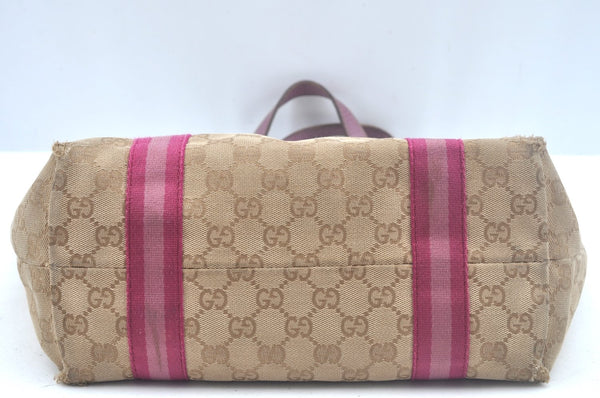 Authentic GUCCI Sherry Line Tote Bag GG Canvas Leather 137396 Beige 6671J