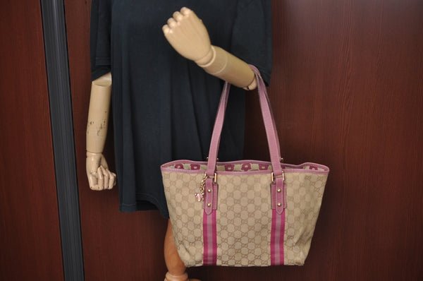 Authentic GUCCI Sherry Line Tote Bag GG Canvas Leather 137396 Beige 6671J