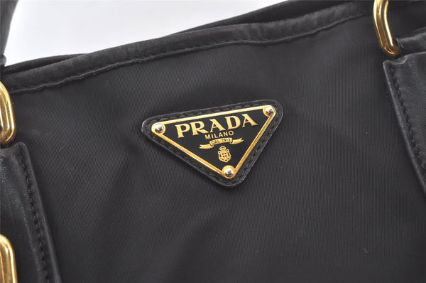 Authentic PRADA Vintage Nylon Tessuto Leather 2Way Shoulder Tote Bag Black 6671K