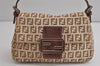 Auth FENDI Zucchino Mamma Baguette Shoulder Bag Canvas Leather Brown 6672J