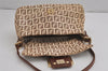 Auth FENDI Zucchino Mamma Baguette Shoulder Bag Canvas Leather Brown 6672J