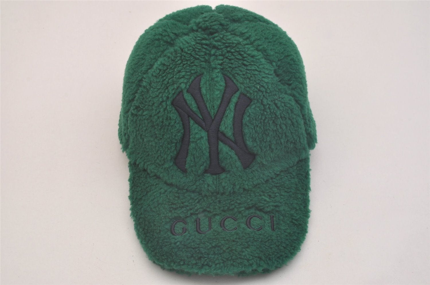 Authentic GUCCI Vintage New York Yankees Cap Hat Wool Leather Size M Green 6673J
