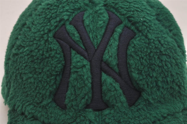 Authentic GUCCI Vintage New York Yankees Cap Hat Wool Leather Size M Green 6673J
