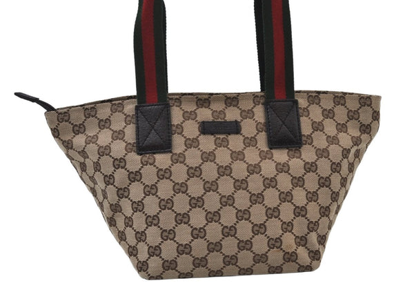 Authentic GUCCI Web Sherry Line Tote Bag GG Canvas Leather 131228 Brown 6674J