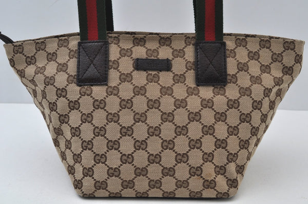 Authentic GUCCI Web Sherry Line Tote Bag GG Canvas Leather 131228 Brown 6674J