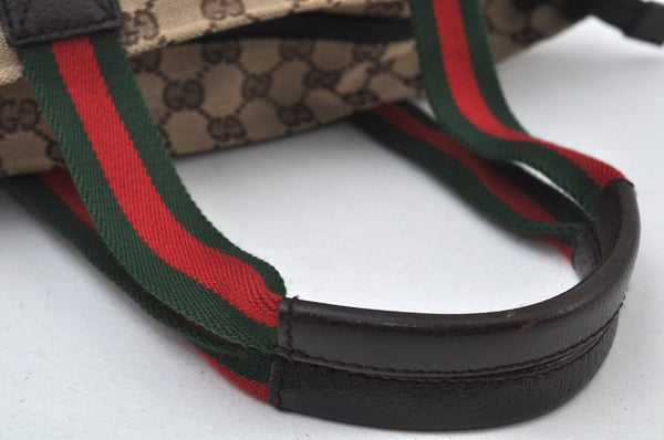 Authentic GUCCI Web Sherry Line Tote Bag GG Canvas Leather 131228 Brown 6674J