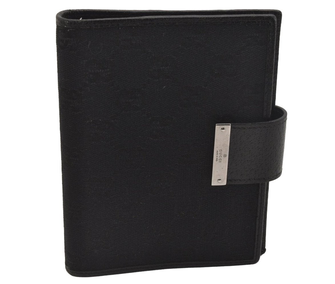 Authentic GUCCI Agenda Notebook Cover Purse GG Canvas Leather 115240 Black 6677J