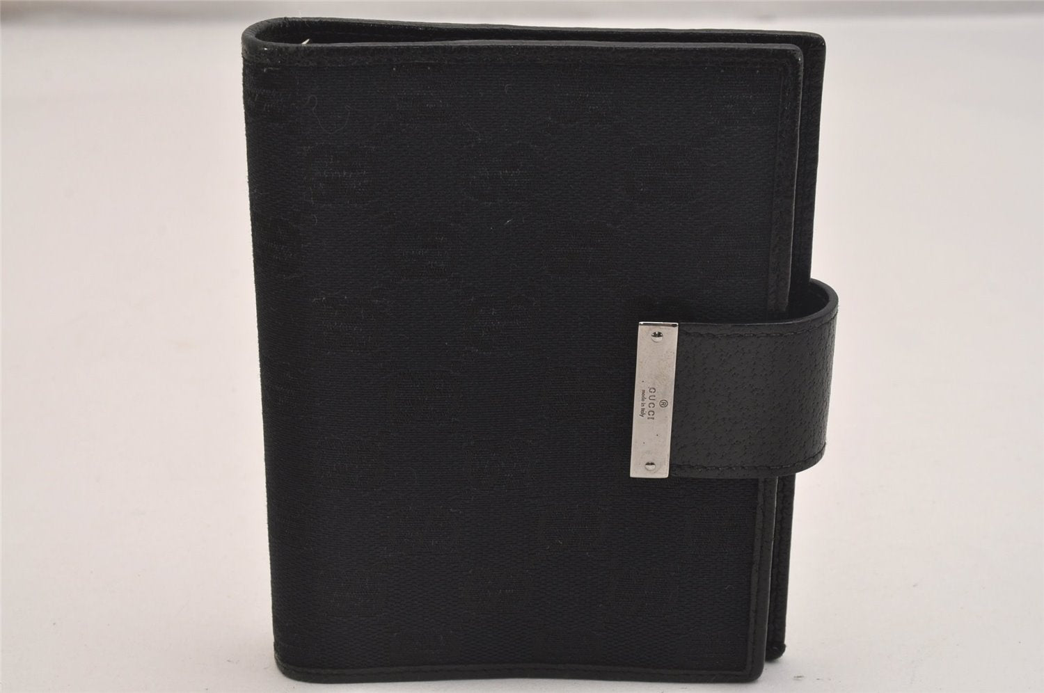 Authentic GUCCI Agenda Notebook Cover Purse GG Canvas Leather 115240 Black 6677J