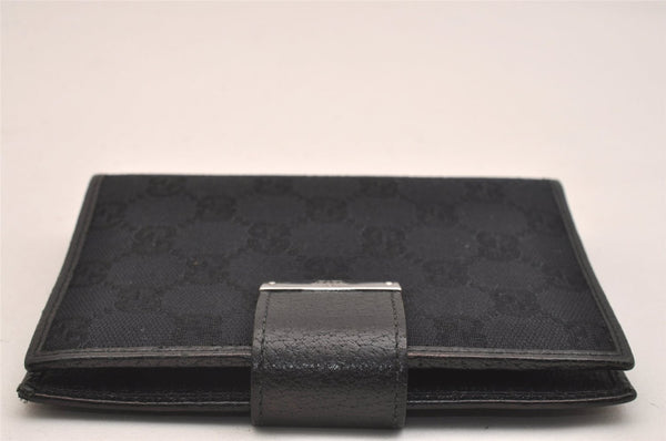 Authentic GUCCI Agenda Notebook Cover Purse GG Canvas Leather 115240 Black 6677J