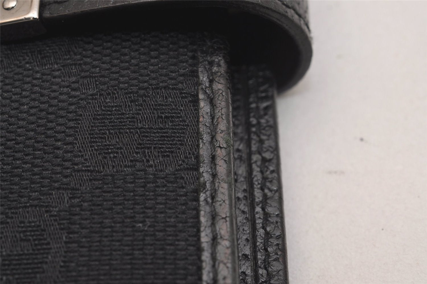 Authentic GUCCI Agenda Notebook Cover Purse GG Canvas Leather 115240 Black 6677J