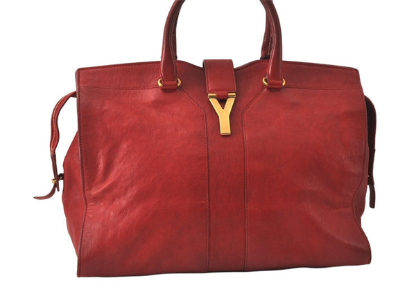 Authentic YVES SAINT LAURENT Cabas Shyc Tote Hand Bag Leather 275091 Red 6678K