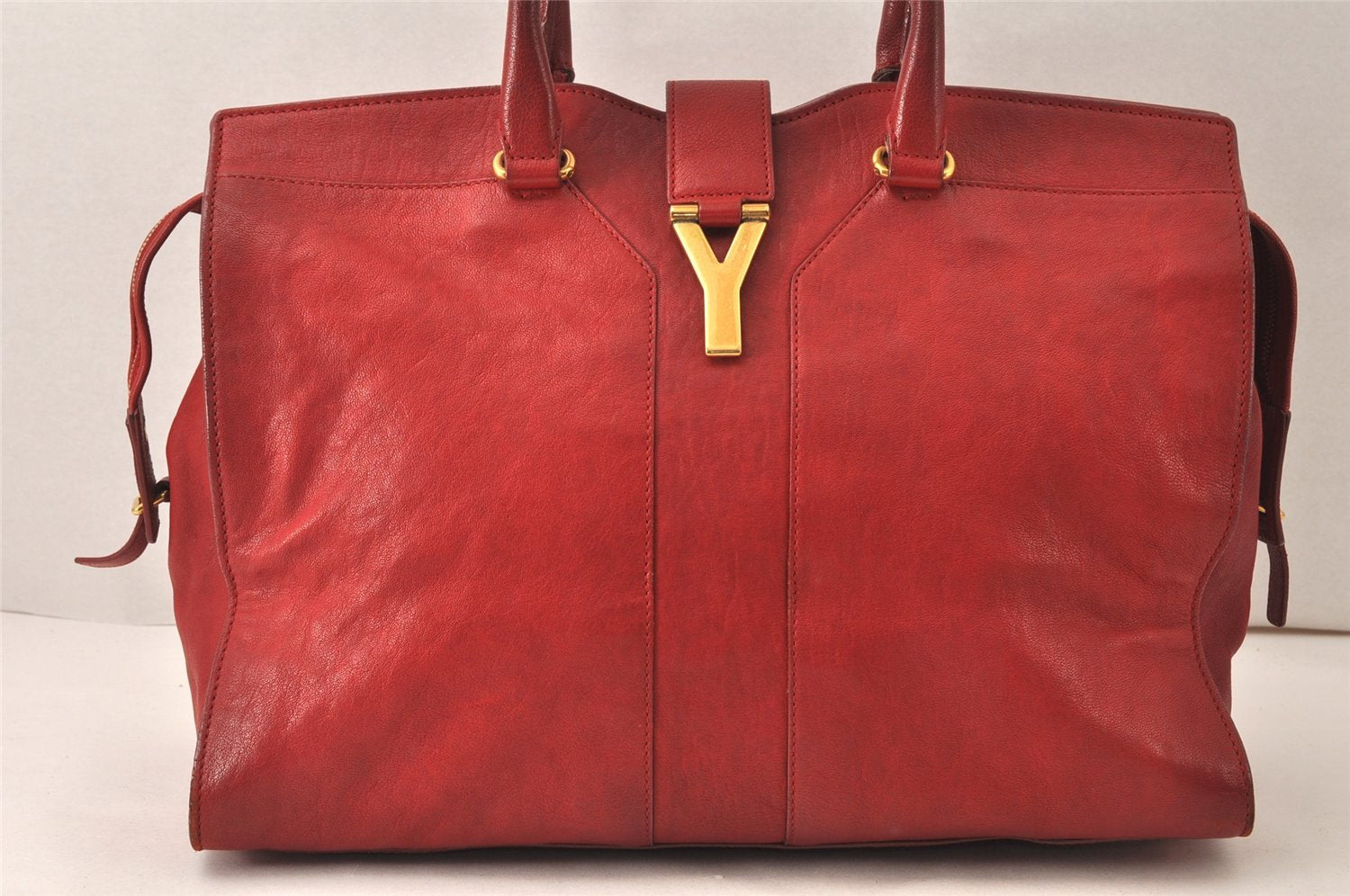 Authentic YVES SAINT LAURENT Cabas Shyc Tote Hand Bag Leather 275091 Red 6678K