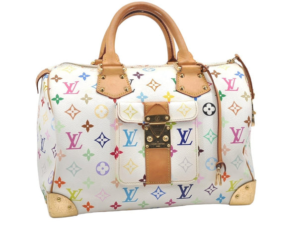 Auth Louis Vuitton Monogram Multicolor Speedy 30 Hand Bag White M92643 LV 6681K