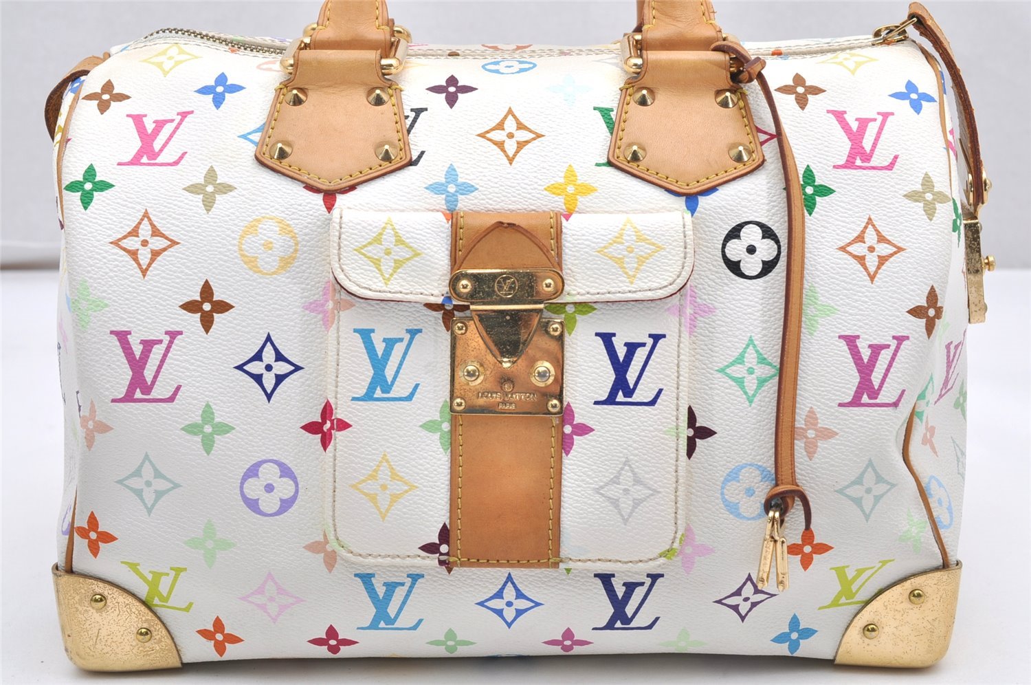 Auth Louis Vuitton Monogram Multicolor Speedy 30 Hand Bag White M92643 LV 6681K