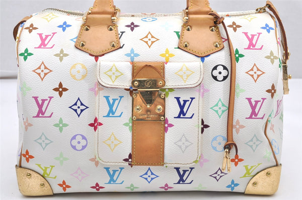 Auth Louis Vuitton Monogram Multicolor Speedy 30 Hand Bag White M92643 LV 6681K