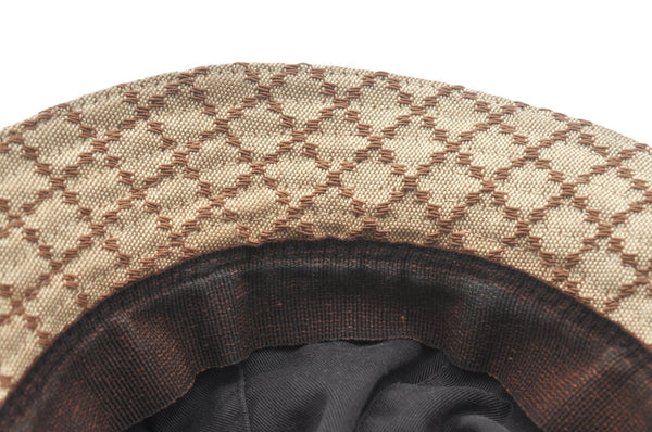 Authentic GUCCI Vintage Diamante Hat Cap Canvas Leather Size XL Brown 6682J