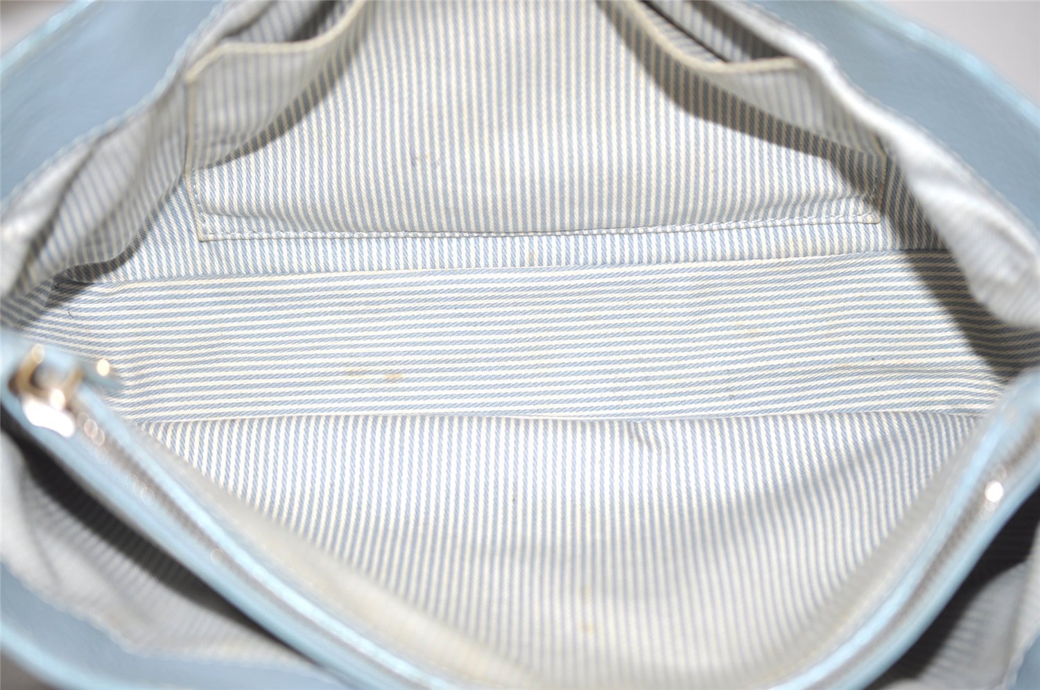 Authentic CELINE Boogie Bag Vintage Hand Bag Purse Leather Light Blue 6685I