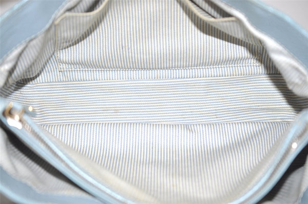 Authentic CELINE Boogie Bag Vintage Hand Bag Purse Leather Light Blue 6685I
