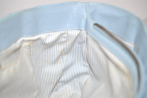 Authentic CELINE Boogie Bag Vintage Hand Bag Purse Leather Light Blue 6685I