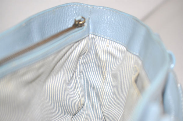 Authentic CELINE Boogie Bag Vintage Hand Bag Purse Leather Light Blue 6685I