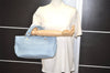 Authentic CELINE Boogie Bag Vintage Hand Bag Purse Leather Light Blue 6685I