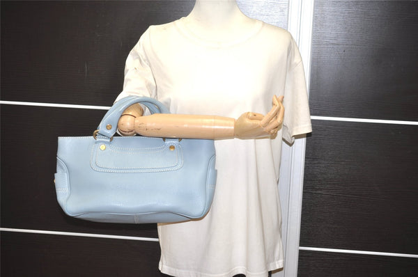 Authentic CELINE Boogie Bag Vintage Hand Bag Purse Leather Light Blue 6685I
