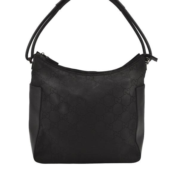 Authentic GUCCI Shoulder Hand Bag Purse GG Nylon Leather 0013766 Black  6685J