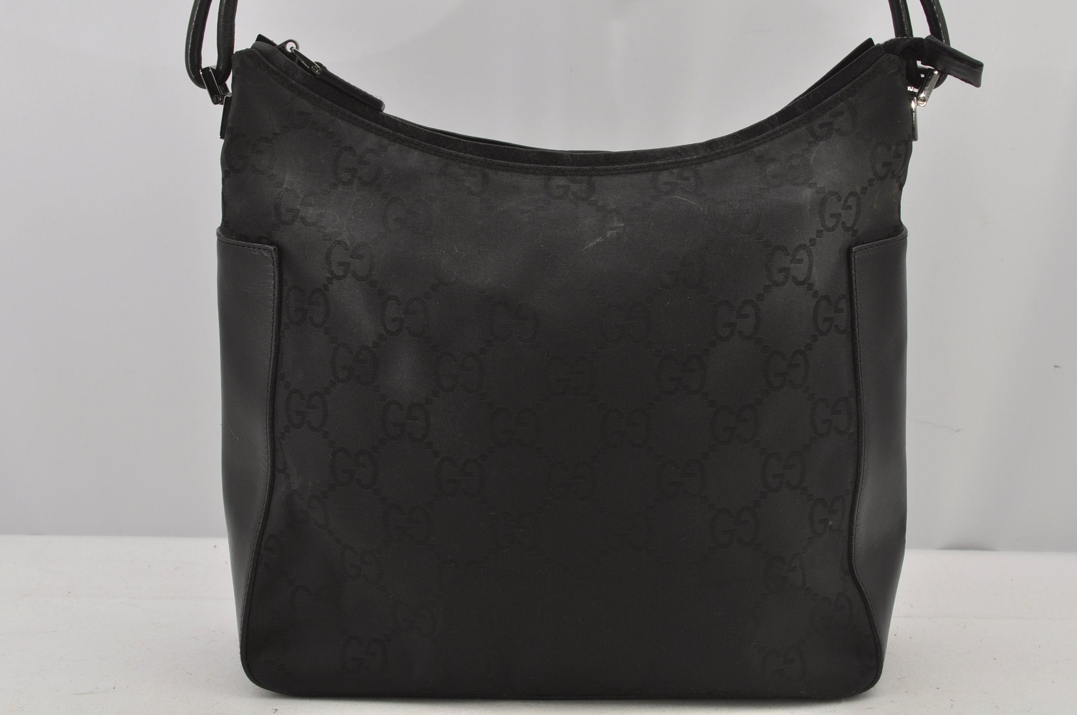 Authentic GUCCI Shoulder Hand Bag Purse GG Nylon Leather 0013766 Black  6685J