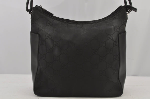 Authentic GUCCI Shoulder Hand Bag Purse GG Nylon Leather 0013766 Black  6685J