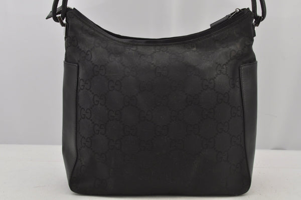 Authentic GUCCI Shoulder Hand Bag Purse GG Nylon Leather 0013766 Black  6685J