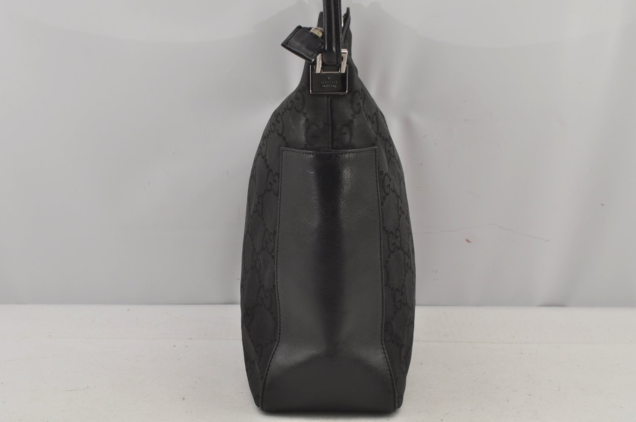 Authentic GUCCI Shoulder Hand Bag Purse GG Nylon Leather 0013766 Black  6685J