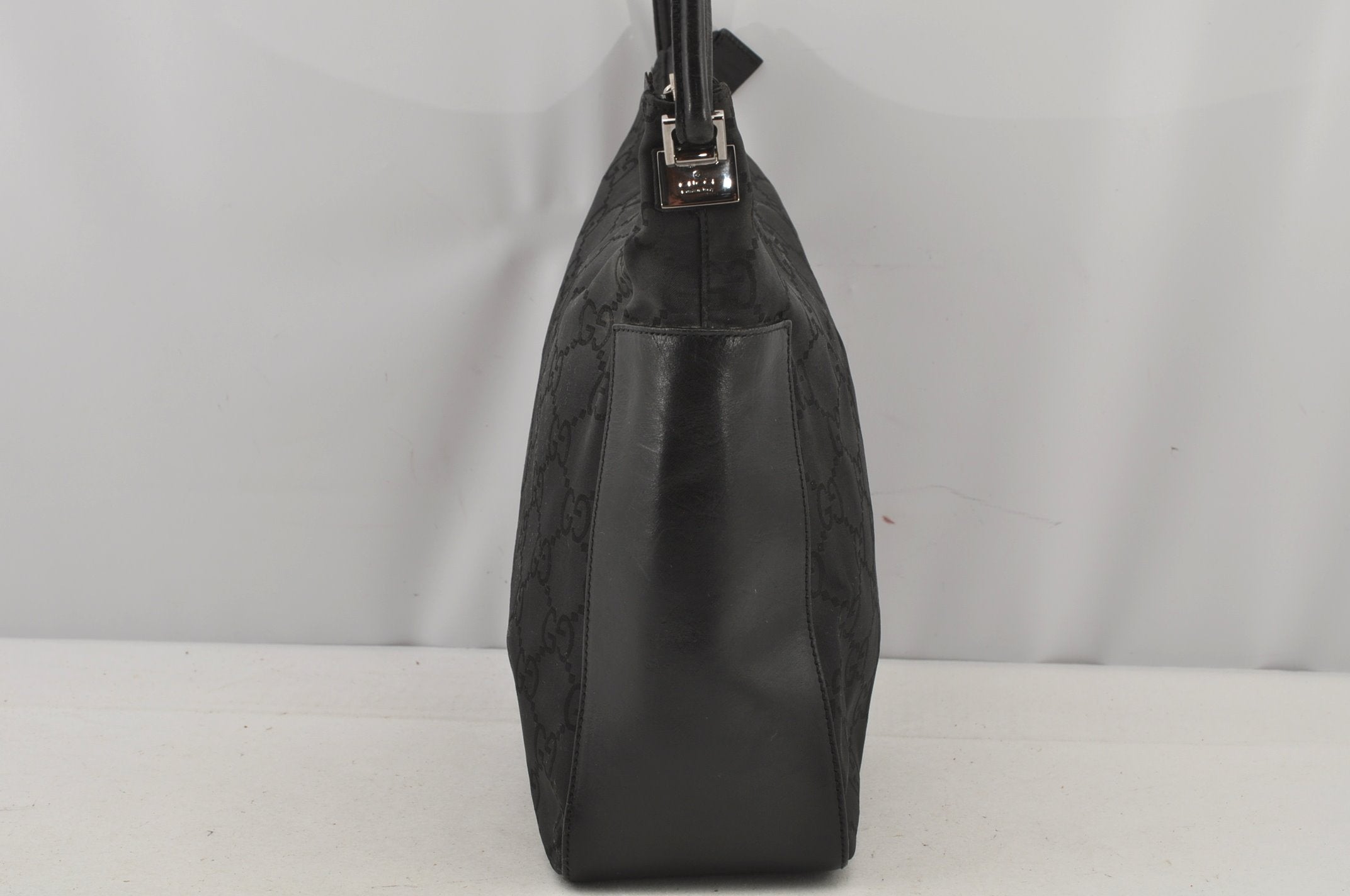 Authentic GUCCI Shoulder Hand Bag Purse GG Nylon Leather 0013766 Black  6685J