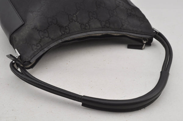 Authentic GUCCI Shoulder Hand Bag Purse GG Nylon Leather 0013766 Black  6685J