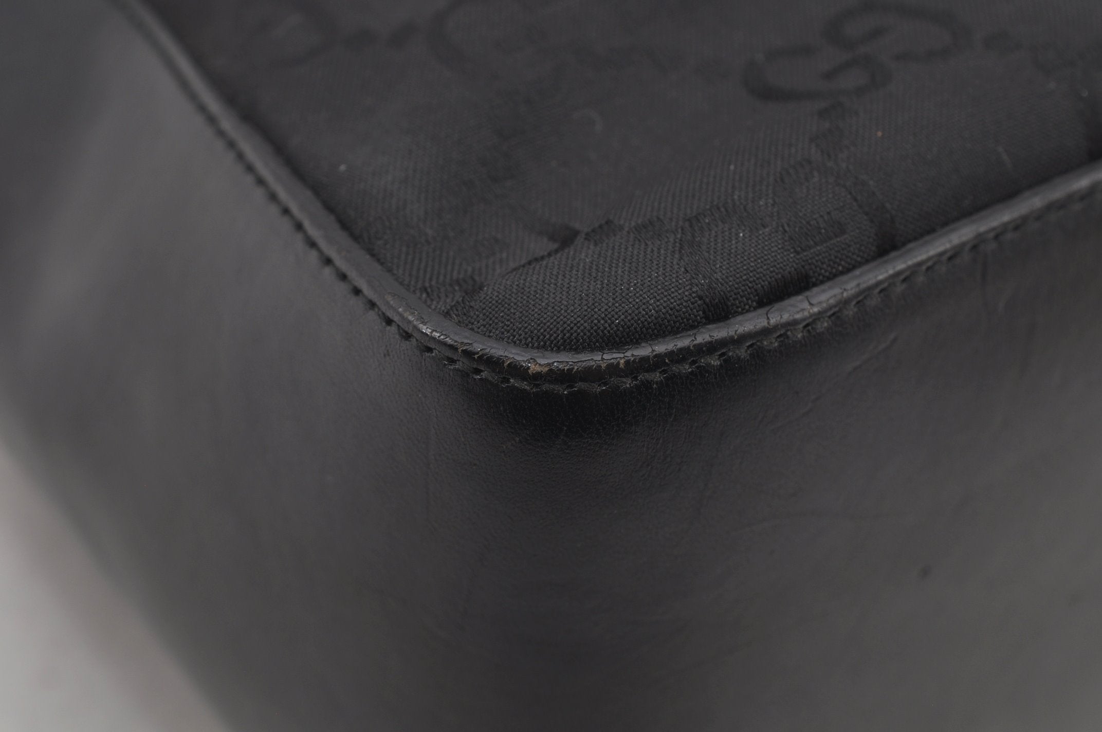 Authentic GUCCI Shoulder Hand Bag Purse GG Nylon Leather 0013766 Black  6685J