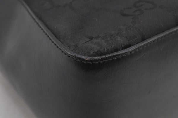 Authentic GUCCI Shoulder Hand Bag Purse GG Nylon Leather 0013766 Black  6685J