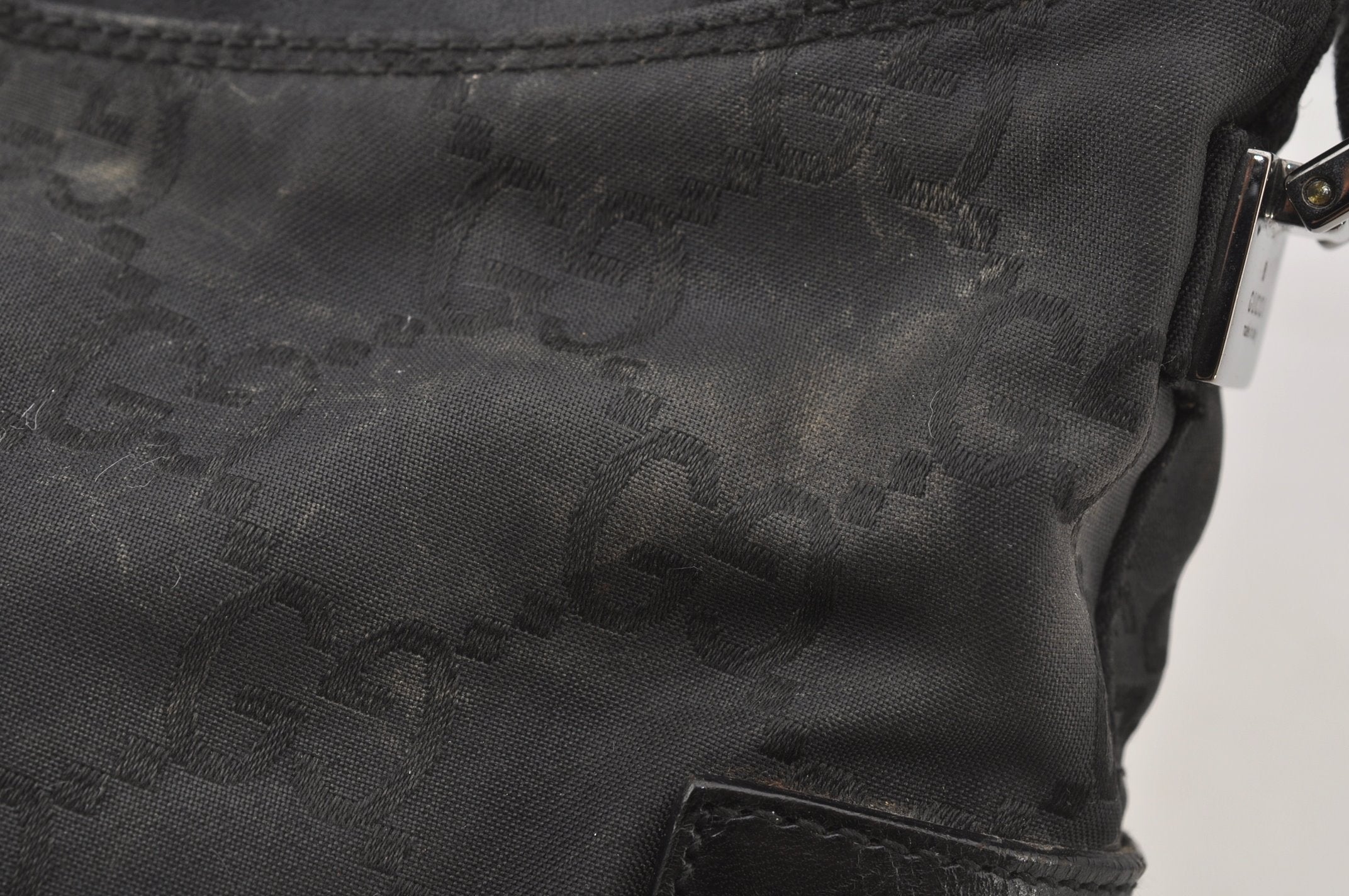 Authentic GUCCI Shoulder Hand Bag Purse GG Nylon Leather 0013766 Black  6685J