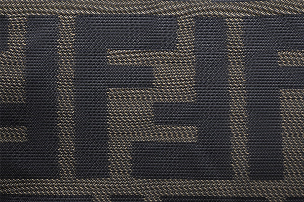Authentic FENDI Zucca Clutch Hand Bag Purse Nylon Leather Brown Black 6686I