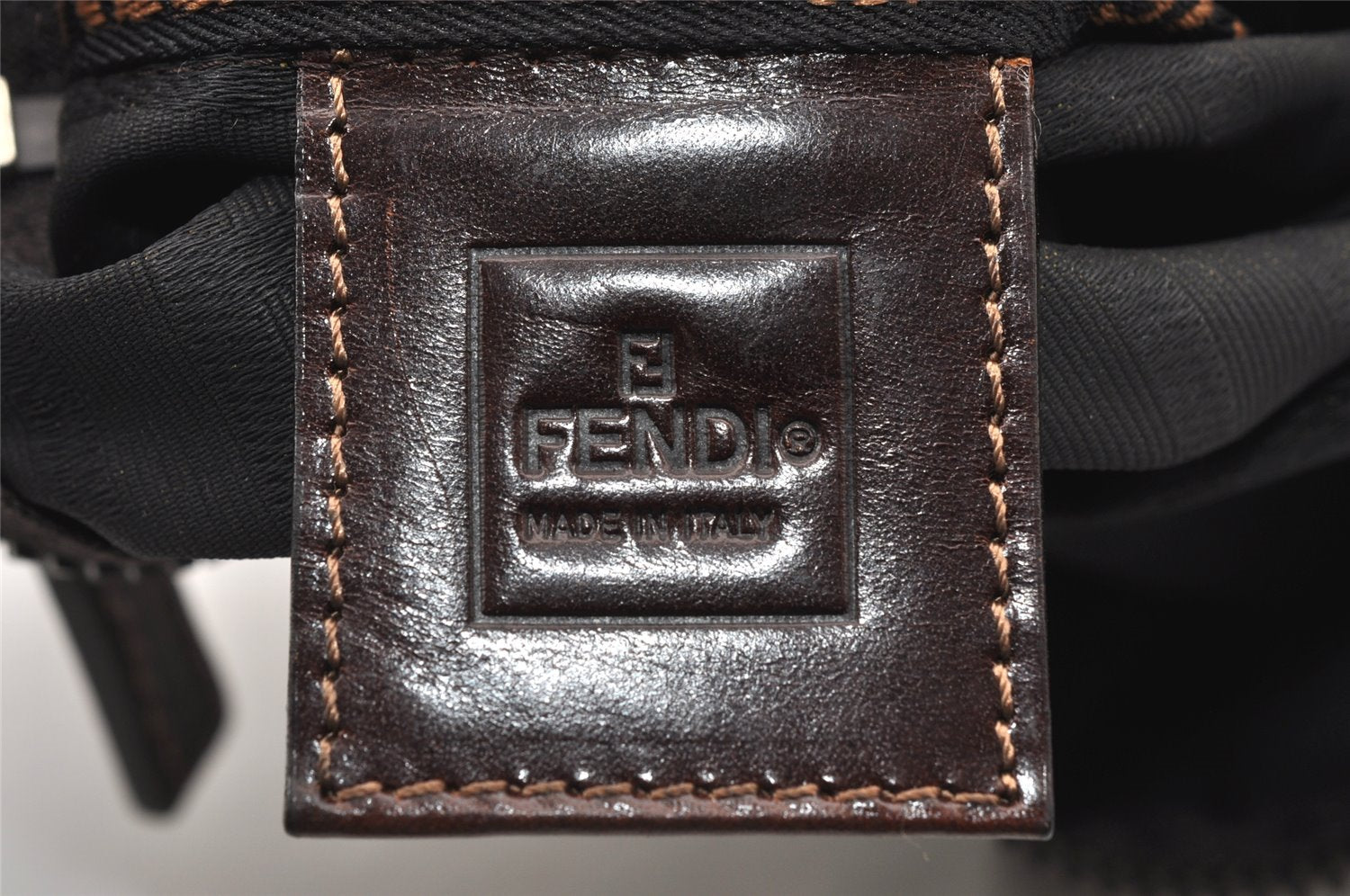 Authentic FENDI Zucca Clutch Hand Bag Purse Nylon Leather Brown Black 6686I