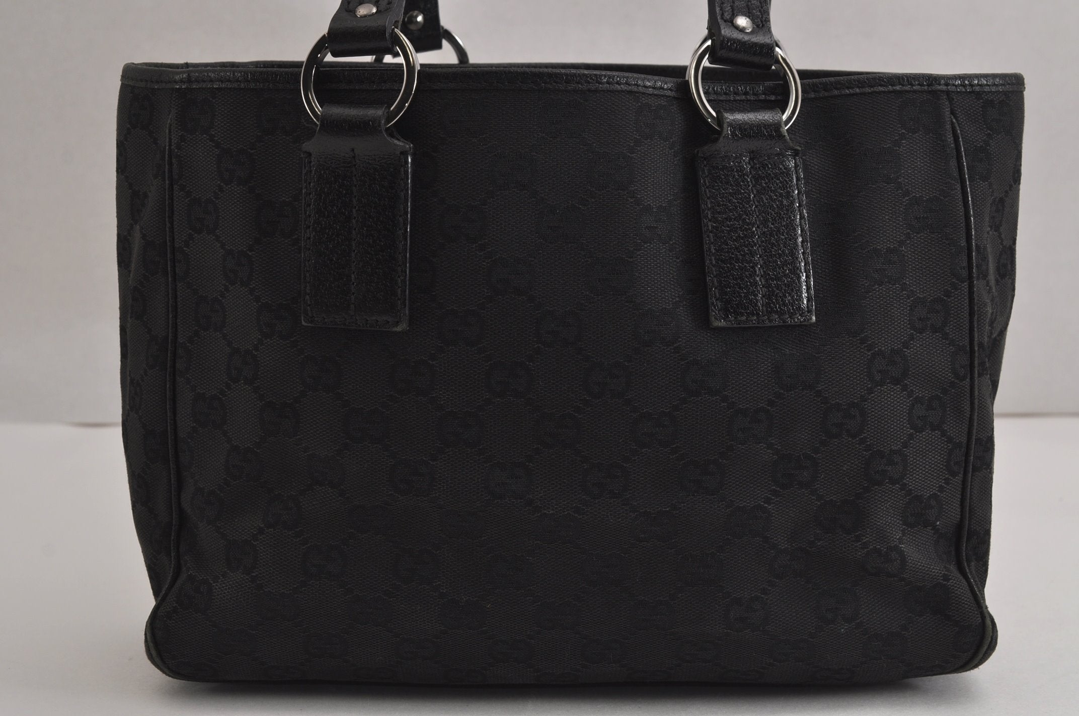 Authentic GUCCI Vintage Shoulder Tote Bag GG Canvas Leather 113019 Black 6686J