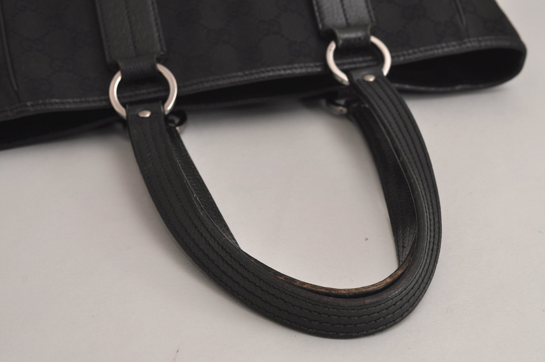 Authentic GUCCI Vintage Shoulder Tote Bag GG Canvas Leather 113019 Black 6686J