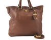 Authentic PRADA Vintage Leather 2Way Shoulder Tote Bag Brown 6687K