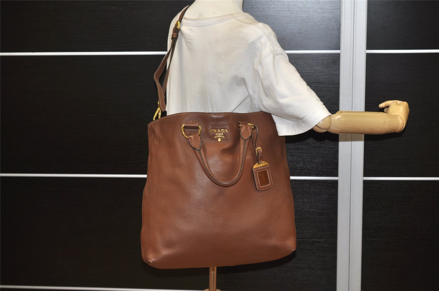 Authentic PRADA Vintage Leather 2Way Shoulder Tote Bag Brown 6687K