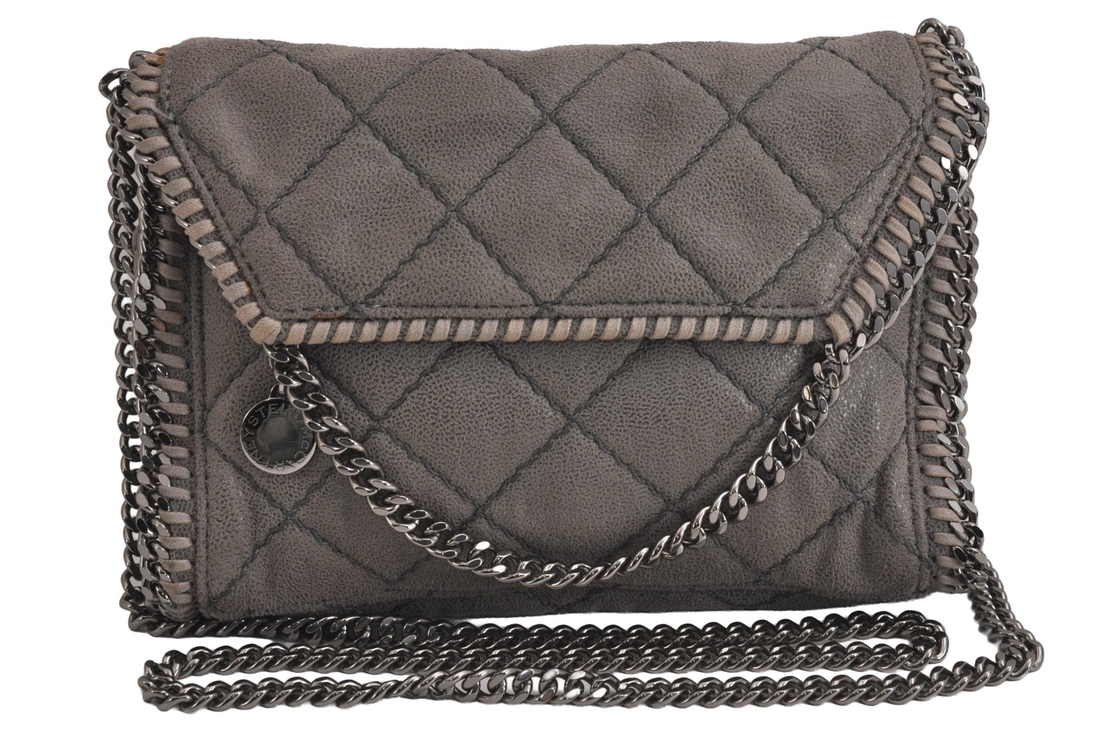 Authentic Stella McCartney Falabella Mini Shoulder Cross Bag Leather Gray 6689J