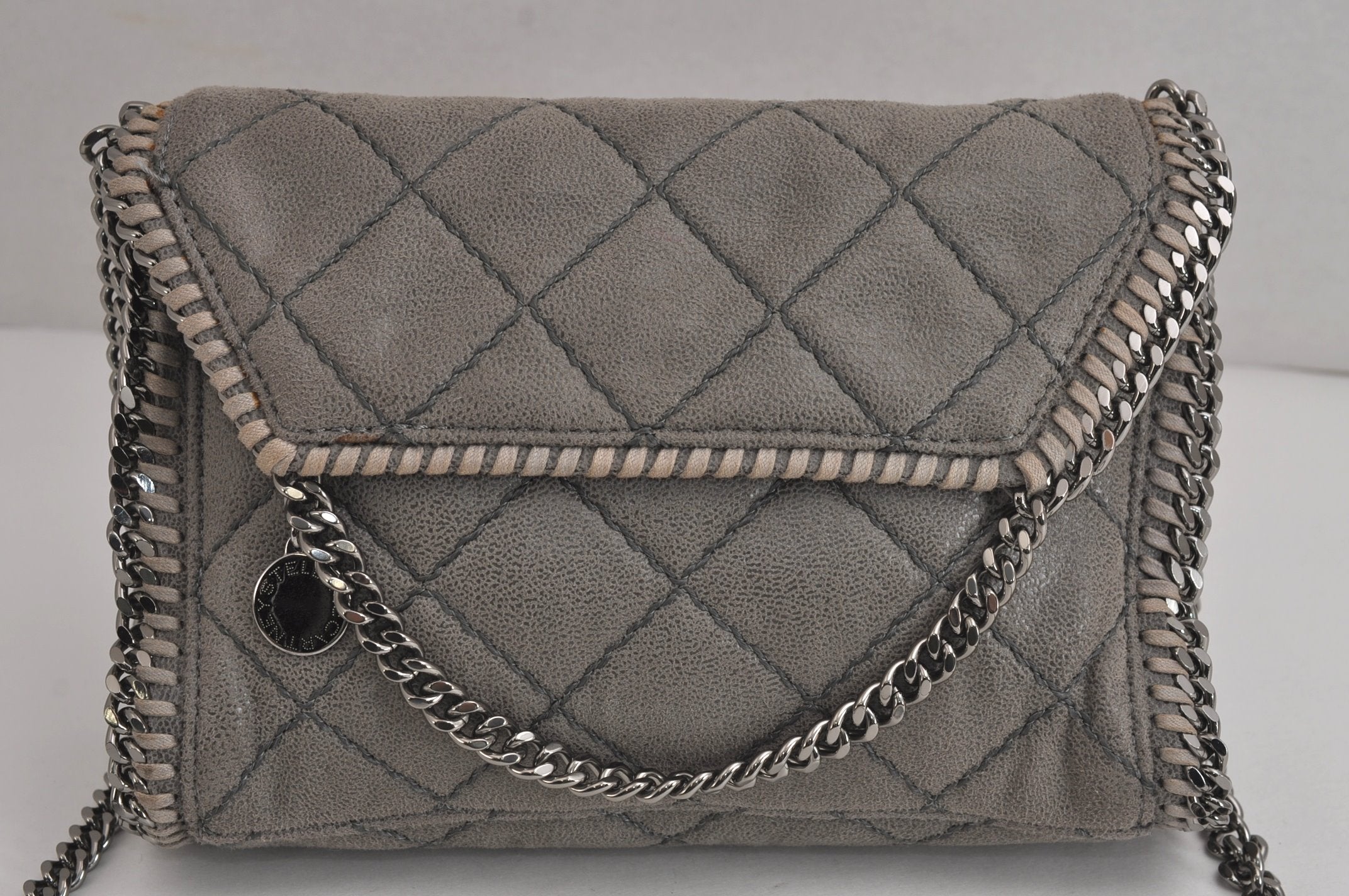 Authentic Stella McCartney Falabella Mini Shoulder Cross Bag Leather Gray 6689J