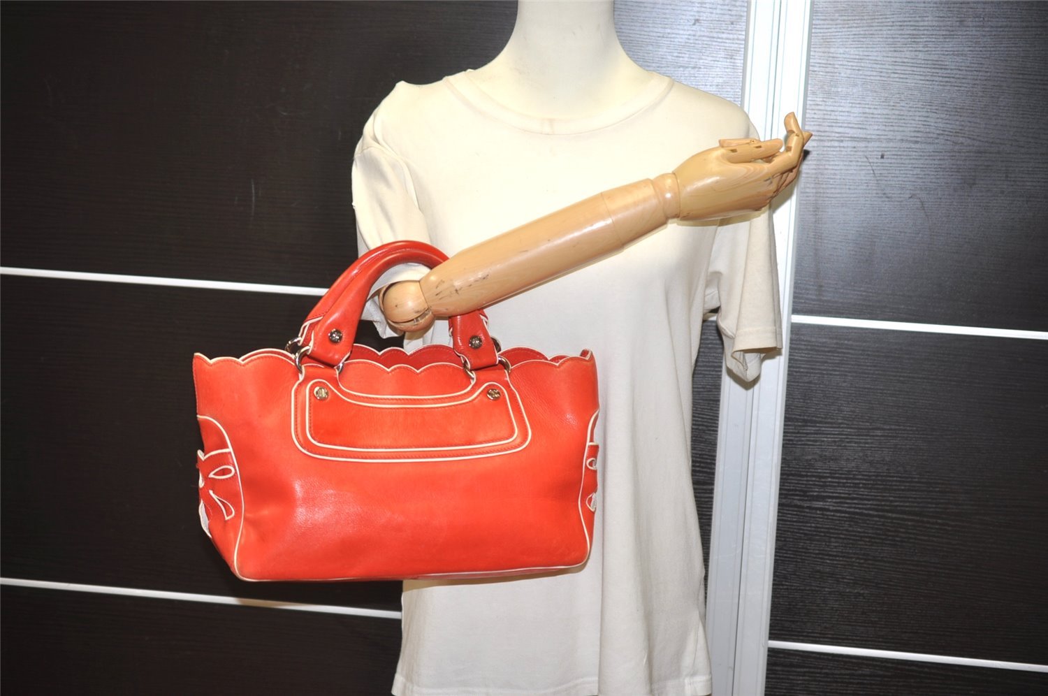 Authentic CELINE Boogie Bag Vintage Hand Bag Purse Leather Red 6690I