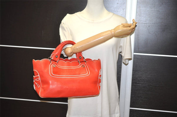 Authentic CELINE Boogie Bag Vintage Hand Bag Purse Leather Red 6690I